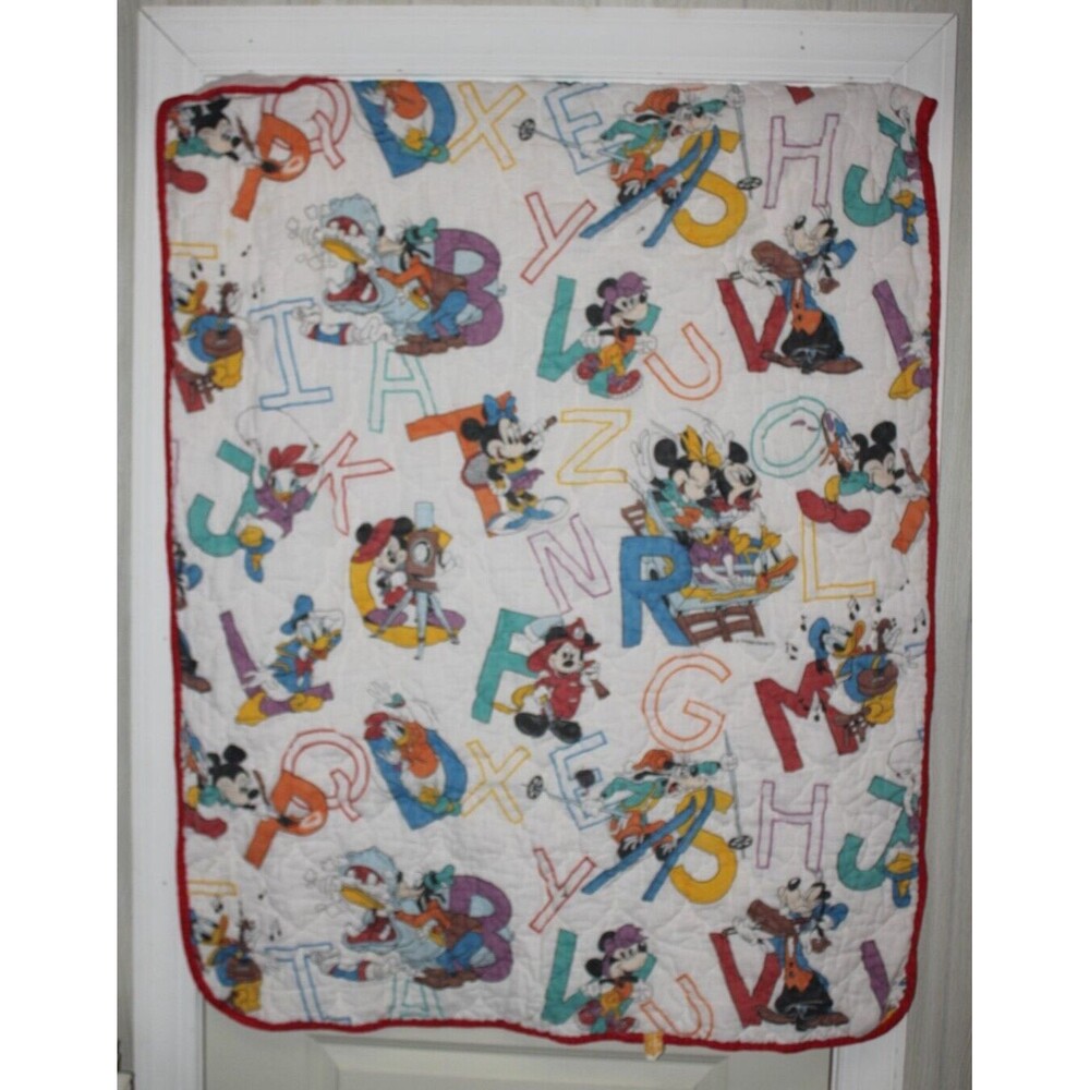 Vintage Walt Disney Mickey Mouse Baby ABC Blanket Dundee Red Alphabet Minnie